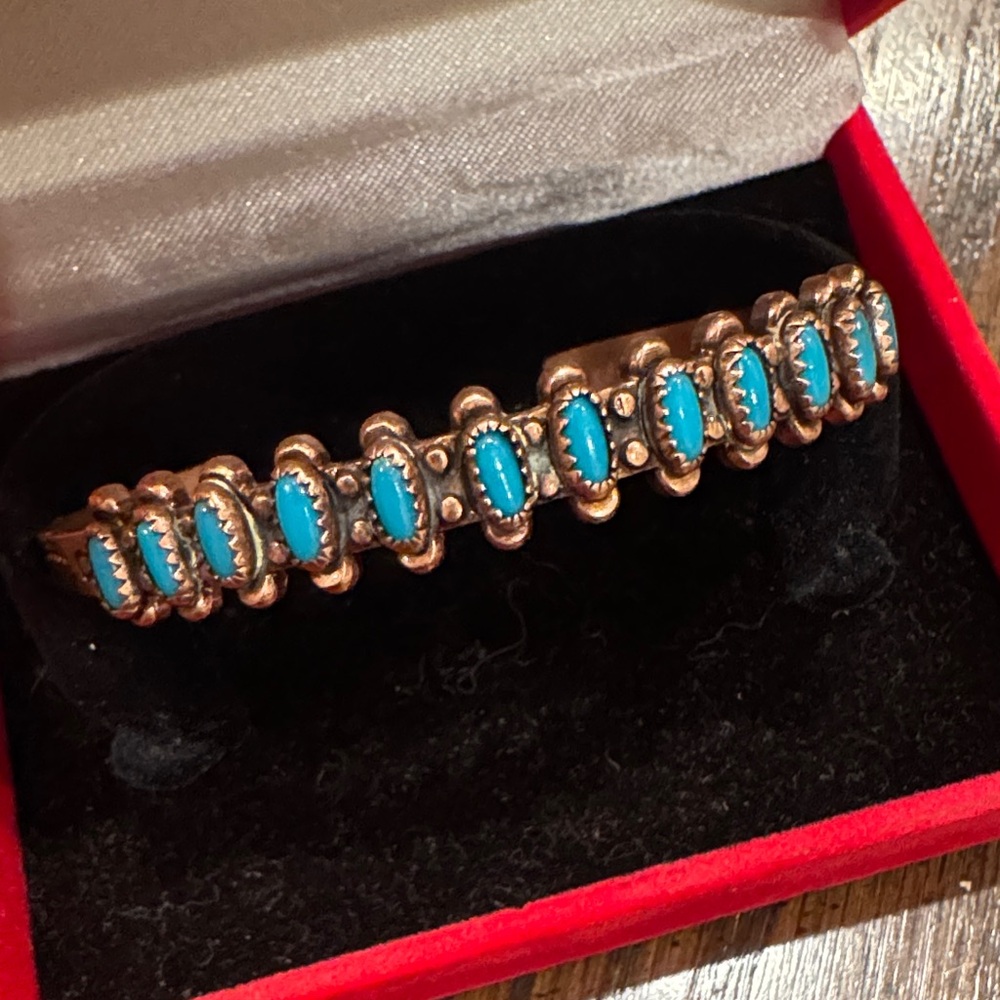 Solid Copper And Elegant Simulated Turquoise Brac… - image 1